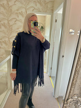 Load image into Gallery viewer, The tassel poncho style jumper with gold button detailing
