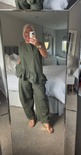 Load image into Gallery viewer, The Bora Bora 100% cotton frill trouser suit
