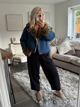 Load image into Gallery viewer, The Lottie animal print faux fur denim jacket
