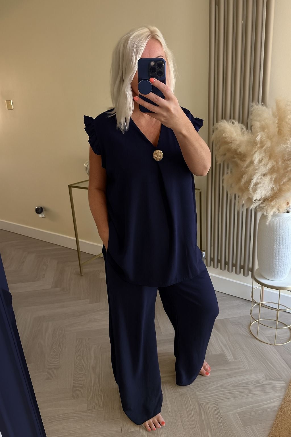 The saints button frill chiffon trouser suit
