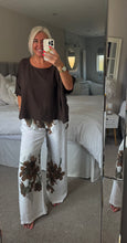 Load image into Gallery viewer, The Bora Bora chocolate flower tie waist linen trousers
