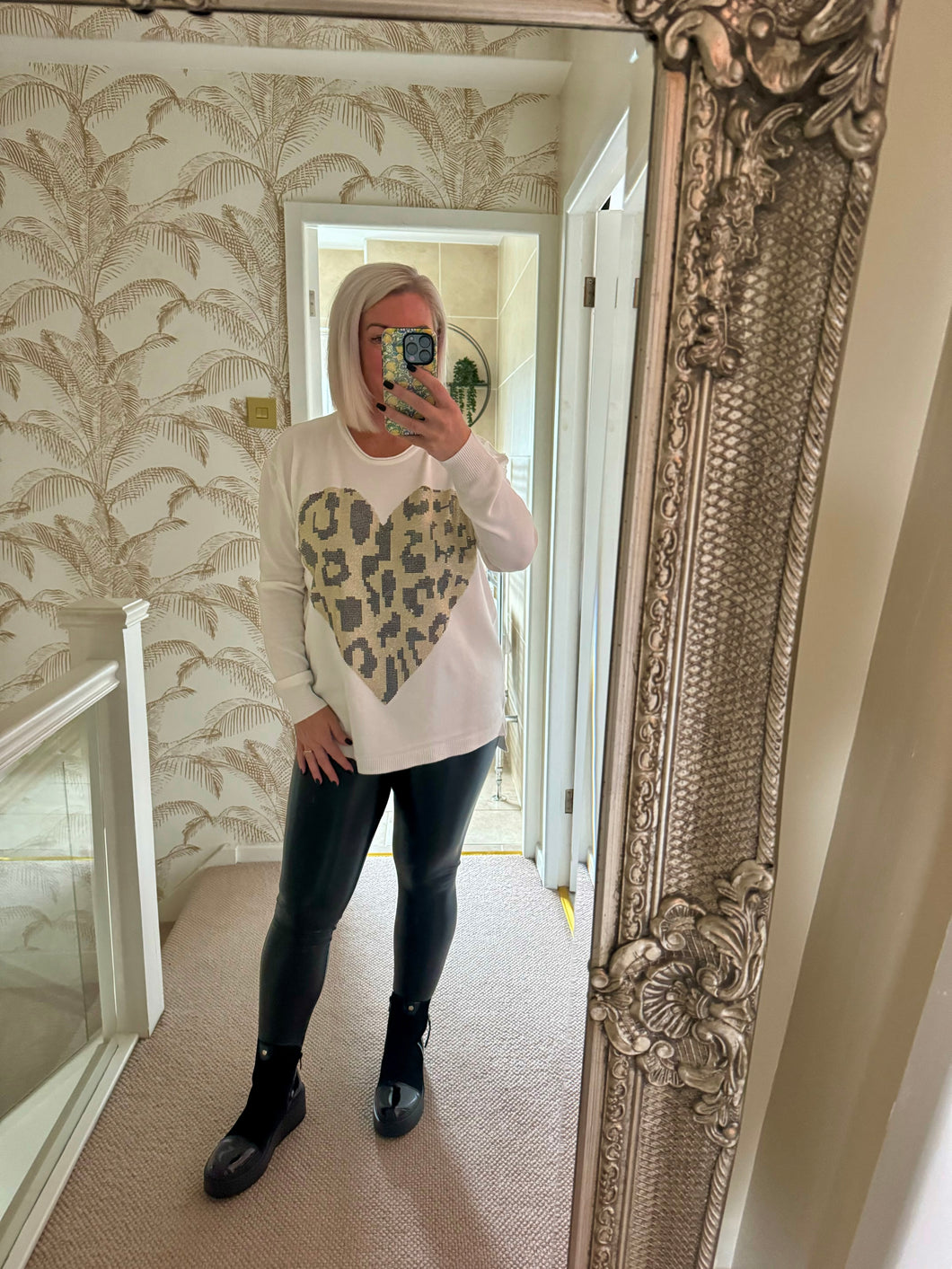 The supersoft sparkle animal print heart jumper