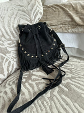 Load image into Gallery viewer, The Ibiza boho 100% suede tassel pouch bag with stud detail
