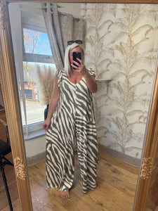 The tie back animal stripe slinky jumpsuit
