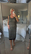 Load image into Gallery viewer, The Bora Bora crochet striped gold shimmer dress
