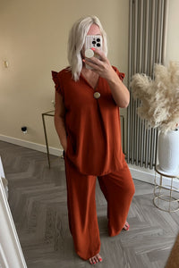 The saints button frill chiffon trouser suit