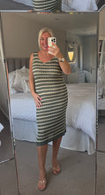 Load image into Gallery viewer, The Bora Bora crochet striped gold shimmer dress
