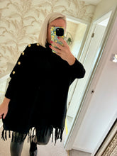 Load image into Gallery viewer, The tassel poncho style jumper with gold button detailing
