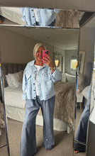 Load image into Gallery viewer, The supersoft Ibiza sparkle denim jacket with crochet detail
