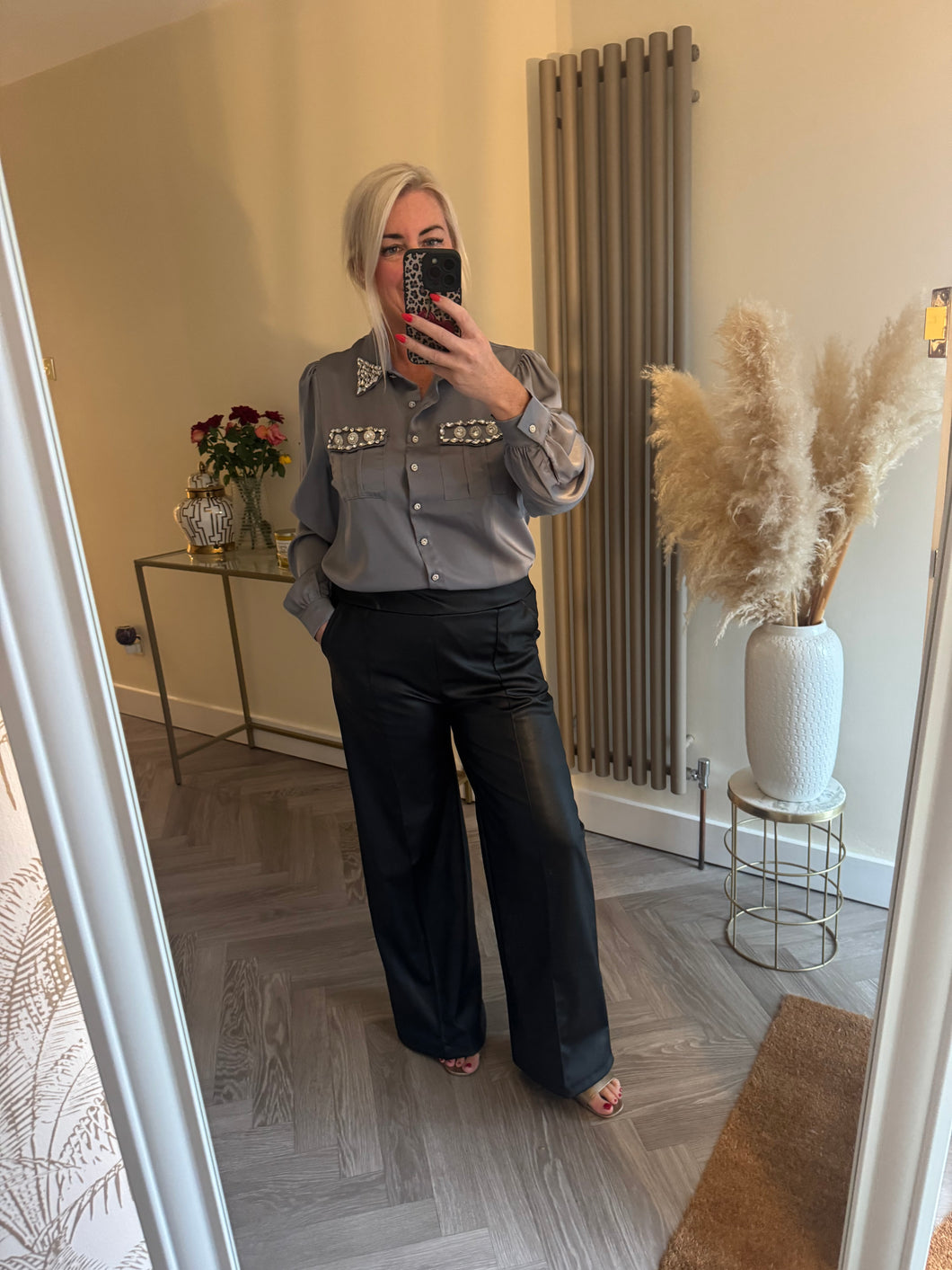 The Diamanté detail satin blouse