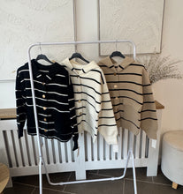 Load image into Gallery viewer, The Taylor striped knit hoodie with gold button detail
