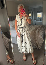 Load image into Gallery viewer, The Megan button through polka dot dress with tie waist
