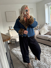 Load image into Gallery viewer, The Lottie animal print faux fur denim jacket
