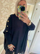 Load image into Gallery viewer, The tassel poncho style jumper with gold button detailing
