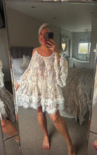 Load image into Gallery viewer, The Bora Bora cold shoulder lace cover up

