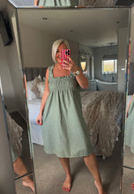 Load image into Gallery viewer, The cotton mix Pinstripe dress with rouched straps
