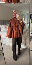 Load image into Gallery viewer, The Megan gold button faux side tie waist cape
