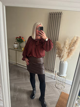 Load image into Gallery viewer, The satin pussy bow blouse in chocolate
