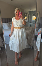 Load image into Gallery viewer, The Ibiza linen look embroidered heart sun dress with elasticated separate belt
