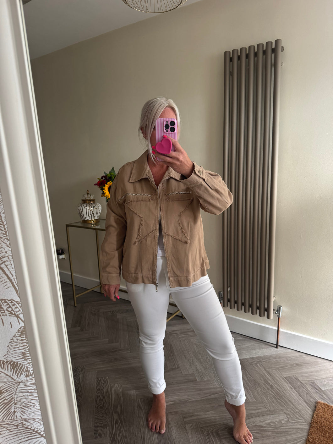 SALE The star denim zip up jacket with chain detail (no return or exchange)