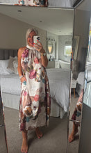 Load image into Gallery viewer, The Bora Bora satin floral dress with pockets &amp; tie neck
