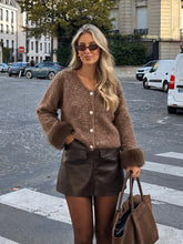 Load image into Gallery viewer, The Charlotte button through faux fur trim cardigan (Ready for dispatch &amp; collection from Saturday 10th October)
