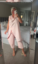 Load image into Gallery viewer, The Palma cotton linen mix trouser suit with tie front trouser &amp; button through cowl neck top
