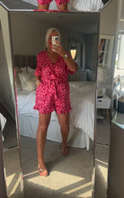 Load image into Gallery viewer, The Ibiza satin ditzy tie waist playsuit in pink

