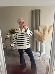 The striped v neck jumper with zip detail