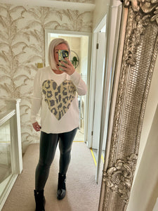 The supersoft sparkle animal print heart jumper