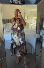 Load image into Gallery viewer, The Bora Bora satin floral dress with pockets &amp; tie neck
