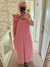 Load image into Gallery viewer, SALE The striped frill sleeve jersey dress with pockets (no return on sale items)
