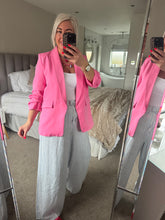 Load image into Gallery viewer, The rouched sleeve blazer in candy pink
