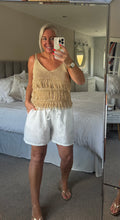 Load image into Gallery viewer, The Ibiza gold shimmer tassel crochet top
