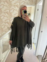 Load image into Gallery viewer, The tassel poncho style jumper with gold button detailing
