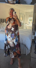 Load image into Gallery viewer, The Bora Bora satin floral dress with pockets &amp; tie neck
