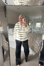 Load image into Gallery viewer, The Taylor striped knit hoodie with gold button detail
