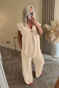 The saints button frill chiffon trouser suit