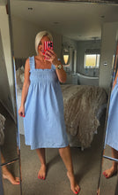 Load image into Gallery viewer, The cotton mix Pinstripe dress with rouched straps

