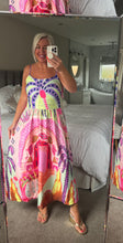 Load image into Gallery viewer, The Pink palm strappy dress with shirred back &amp; adjustable straps
