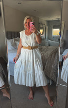 Load image into Gallery viewer, The Ibiza linen look embroidered heart sun dress with elasticated separate belt
