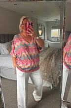 Load image into Gallery viewer, The tie back zig zag shimmer top
