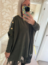 Load image into Gallery viewer, The tassel poncho style jumper with gold button detailing
