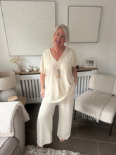 Load image into Gallery viewer, The T shirt sleeve chiffon trouser suit with separate necklace
