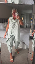 Load image into Gallery viewer, The Palma cotton linen mix trouser suit with tie front trouser &amp; button through cowl neck top
