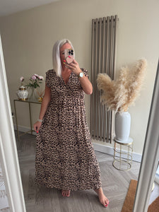 The tie back animal print frill sleeve dress