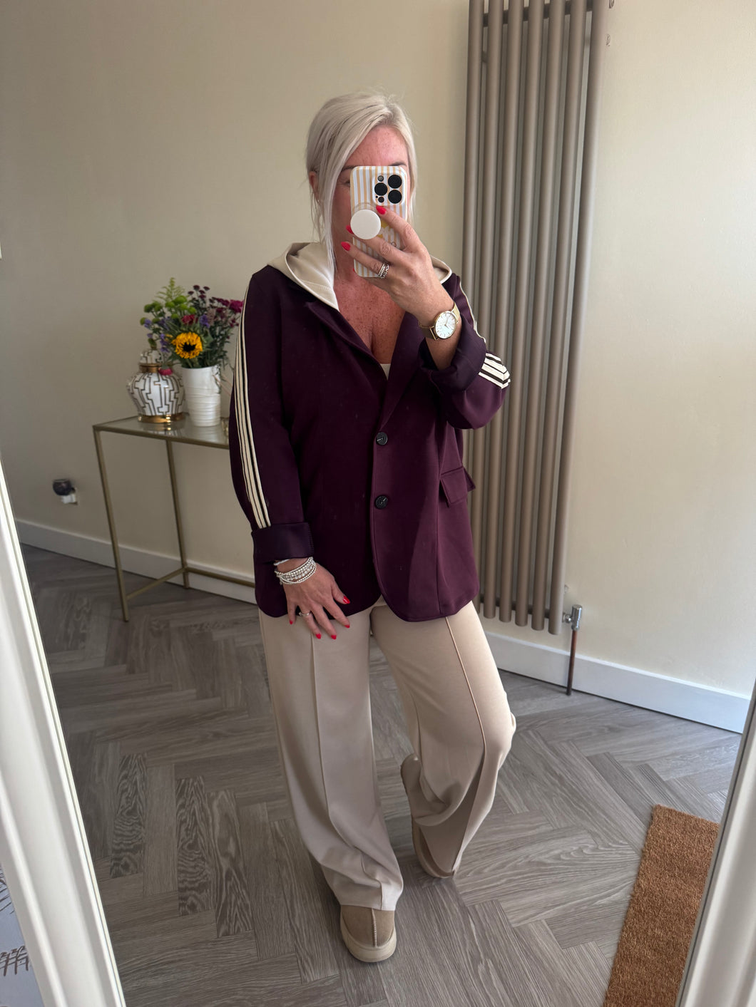 The Luxe jersey hooded blazer in plum