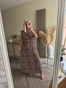 The tie back animal print frill sleeve dress