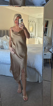 Load image into Gallery viewer, The palma satin strappy dress with lace detailing
