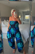 Load image into Gallery viewer, The Ibiza Palm shirred bandeau jumpsuit with pockets
